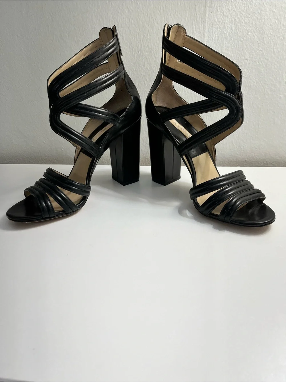 Michael Kors Preston Leather Strappy Block Heel Sandals Size 9